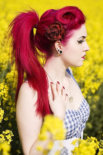 dark raspberry hair color for pin up style