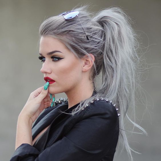 classic grey shade for long hair