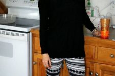 04 patterned leggings and a black sweater tunic