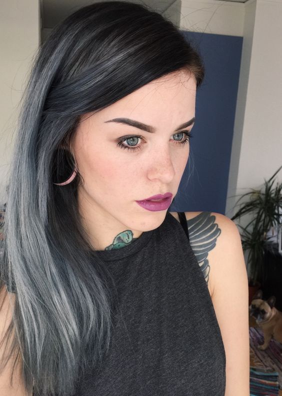 long black to grey ombre hair