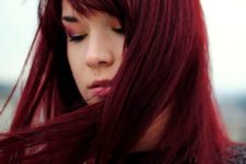 07 dark cherry shade on long straight hair