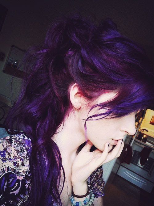 lush deep purple hair with a fringe