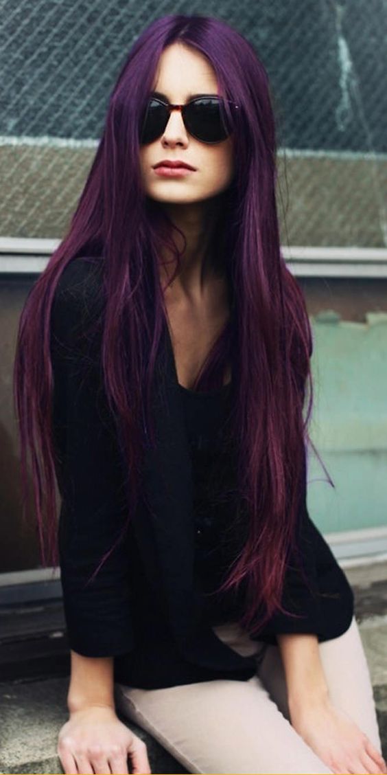 dark purple hair makes a statement but looks more calm and stylish