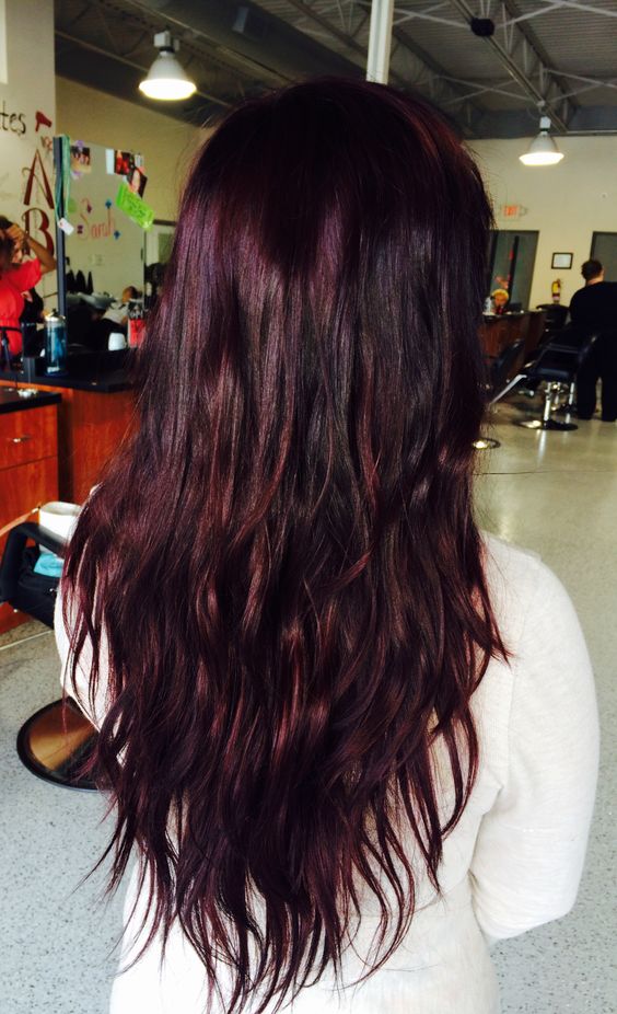 black hair with cherry highlights and lowlights
