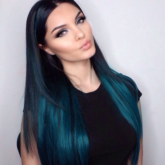 navy to turquoise long straight hair