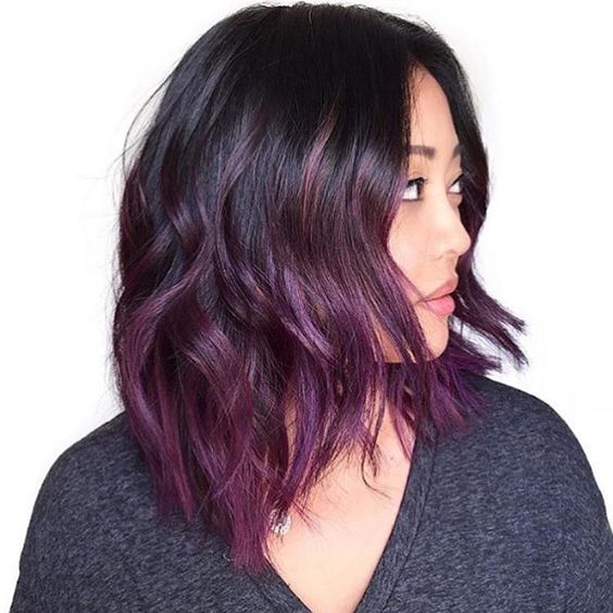 black roots and purple balayage hair