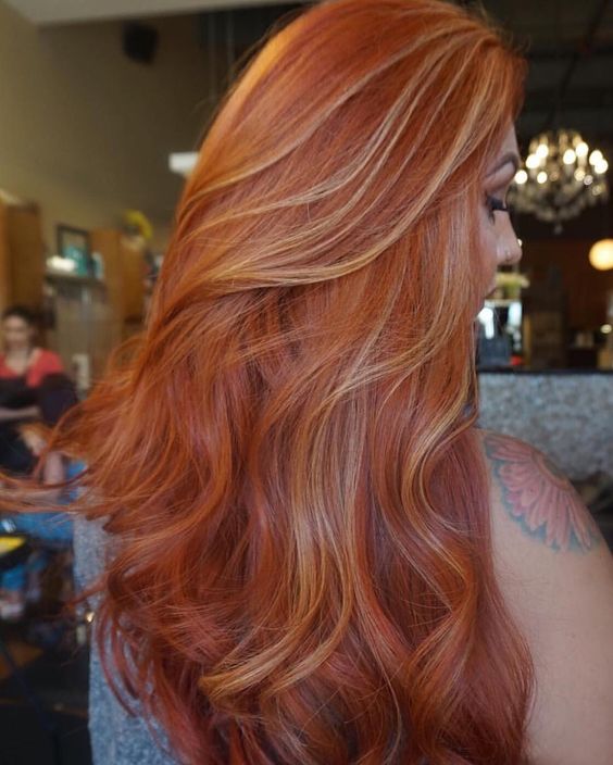 copper hair with blonde highlights