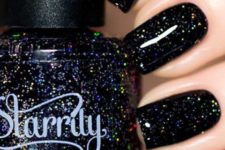 22 black nails with colorful glitter finish