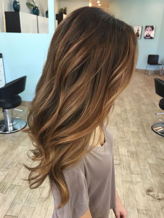 dark and warm brown hair with blonde caramel highlights