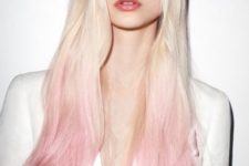 25 blond hair with pastel pink balayage looks very unusual