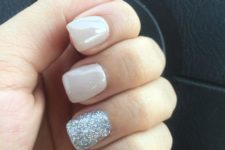 25 nude nails with a silver accent nail