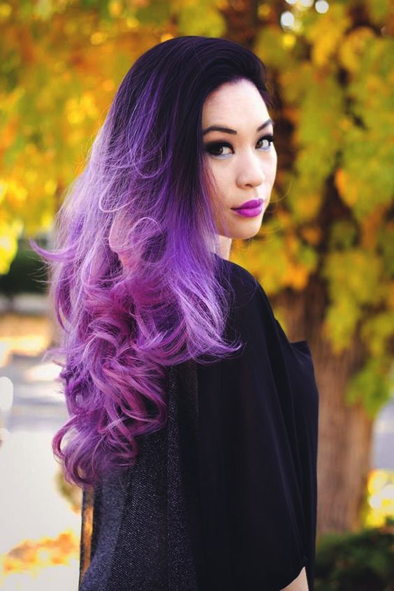 ombre hair from black to bright purple and magenta