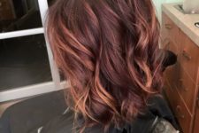 27red violet and copper balayage short hair