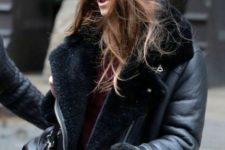 With shearling jacket