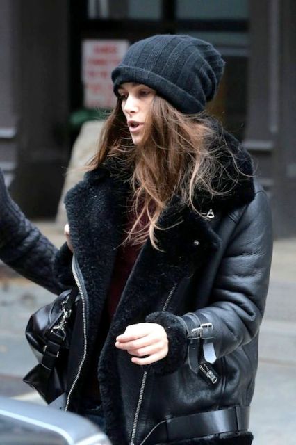 With shearling jacket