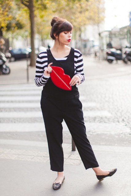 With striped shirt and flats