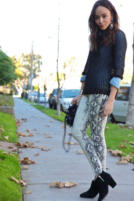 With sweater, ankle boots and chain strap bag