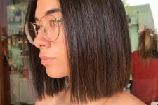 a stylish dark brunette blunt bob with middle part is always a good idea, choose the length that compliments you