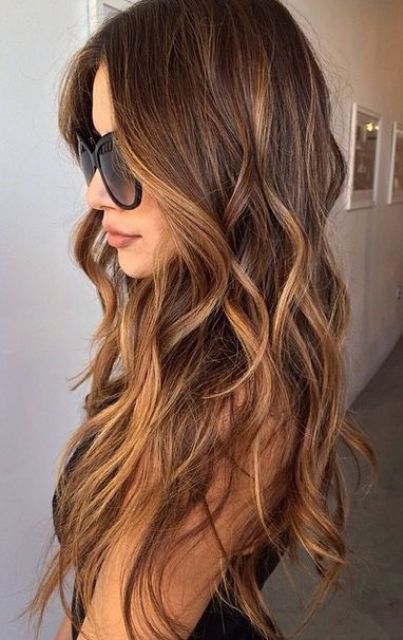 brunette hair with sun-kissed highlights