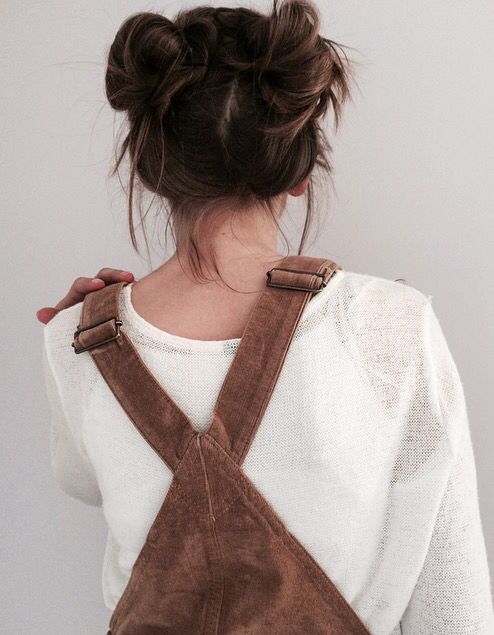 two messy top knots look super cute