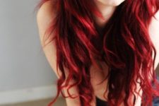06 chic long wavy red hair with a bang
