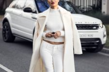 09 white jeans, a white crop sweater and coat