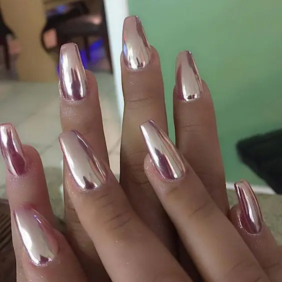 pink metallic nails for glam looks