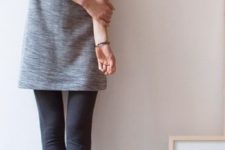 20 leggings, a grey sweater dress and heels