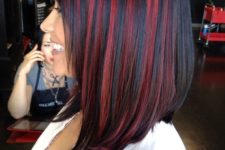 21 black hair with red peek a boos