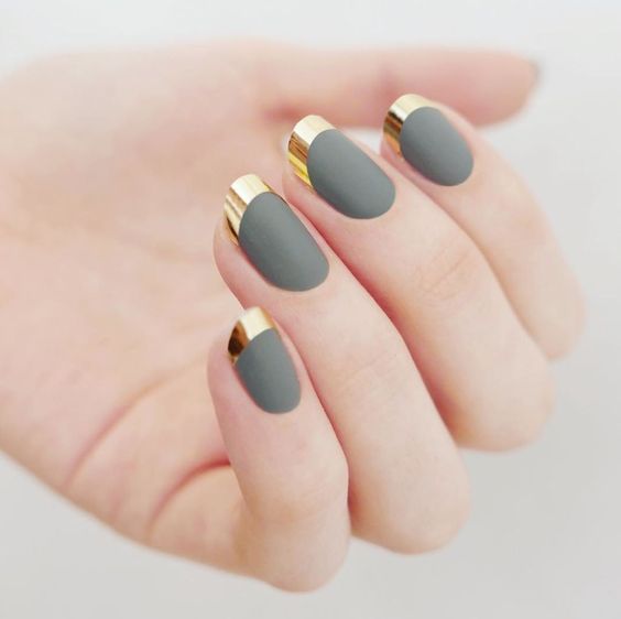 matte grey and gold tips