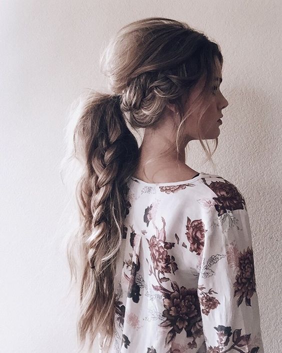 messy ponytail with a braid inside for long hair