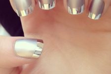 24 matte silver with mirror tips nails