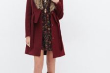 With floral dress, hat and black boots
