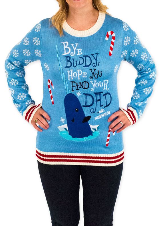 blue elf narwal sweater with candy canes