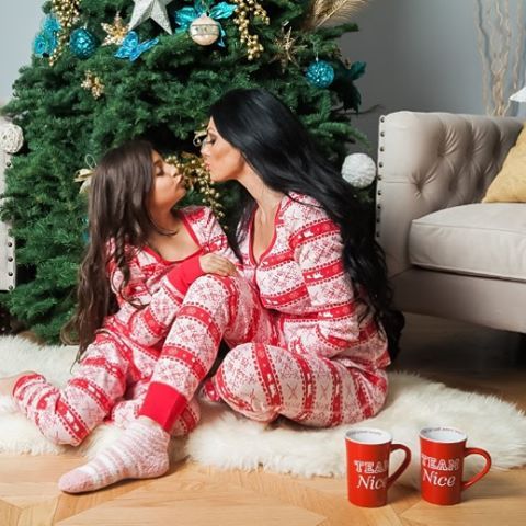 red and white pyjamas for both girls