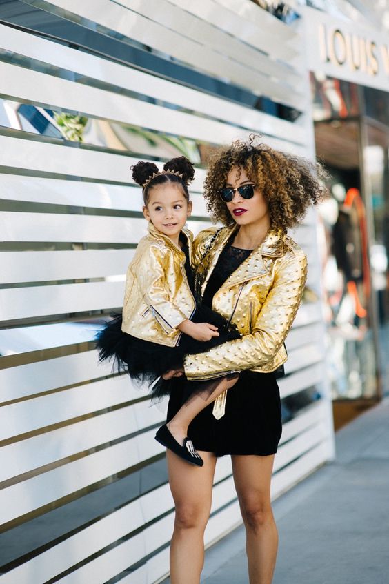 black dresses and metallic gold leather jackets for New Year