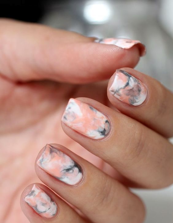 pastel peach and grey sharpie nail art