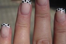 09 polka dot French nail art with a black and white sharpie