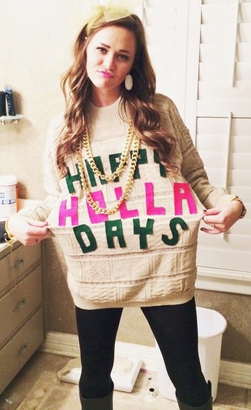 tacky Christmas sweater made with fabric letters