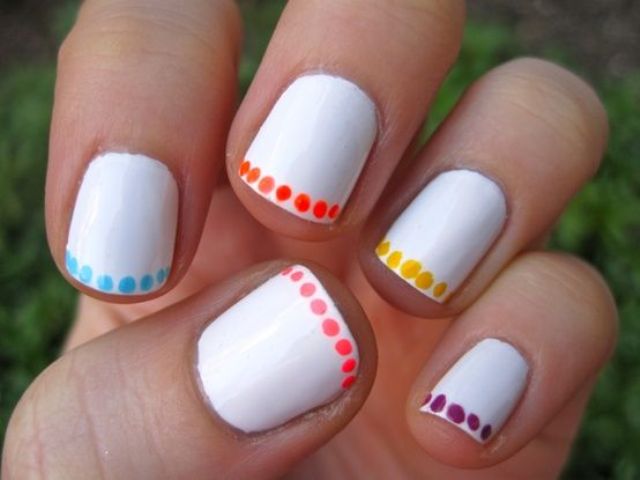 colorful polka dot nail art with colorful sharpies