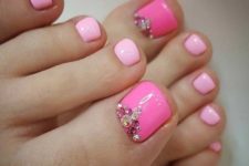 17 fuchsia and pink pedicure with a touch of sparkle