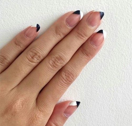 geometric French nail art in black and white