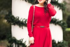 18 loose red jumpsuit with long sleeves