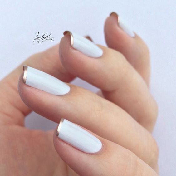 white French manicure with gold rim