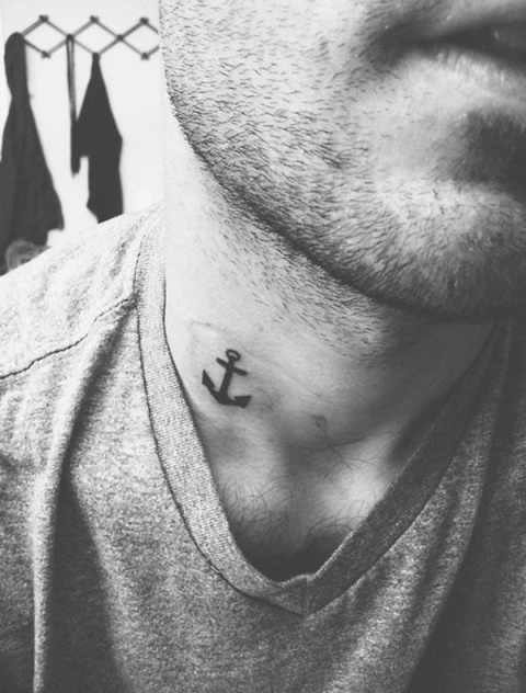 Anchor tattoo on the neck