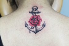 Anchor with red rose on the back