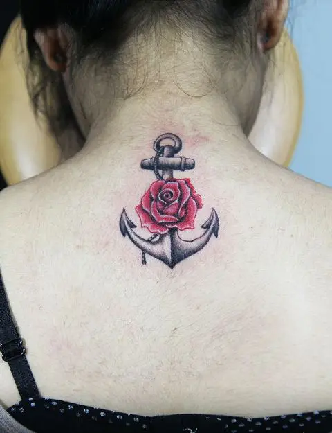 Anchor with red rose on the back