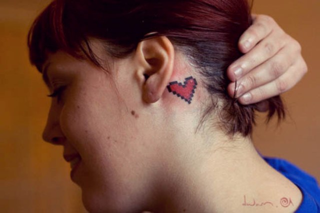 Behind the ear heart tattoo