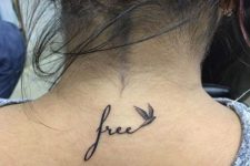 Bird with word free tattoo