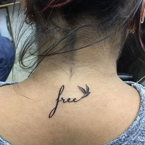Bird with word free tattoo